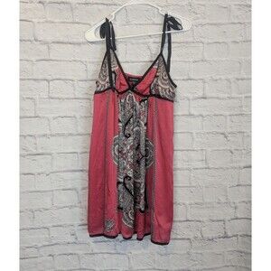 Y2K Bebe Womens Silk Babydoll Slip Dress Chemise Size L Fairy Pink Paisley